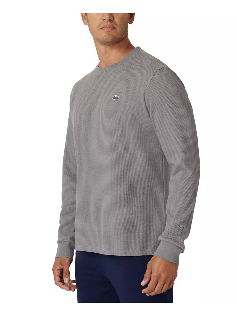 Lacoste Grey Men's Waffle-Knit Thermal Sleep Shirt, Medium, Cotton
