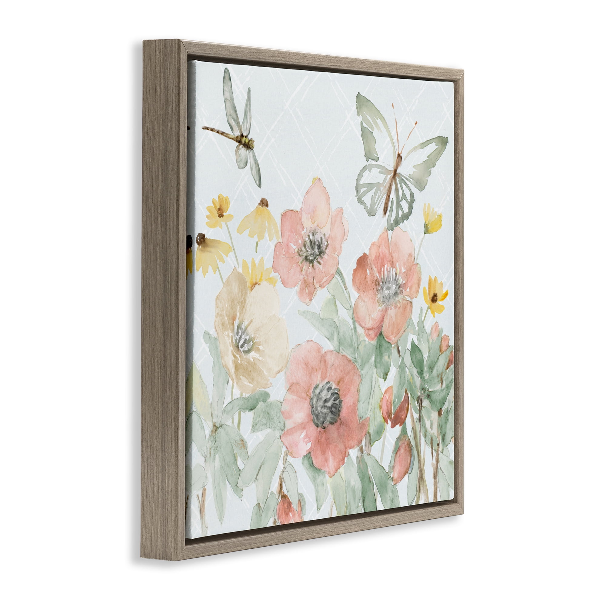 Stupell Industries Garden Joy Butterflies Brown Framed Floater Canvas Wall Art, design by Lanie Loreth
