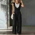 thumbnail image 7 of CHGBMOK Casual Summer Dressy for Women Ruffle Sleeveless Linen Jumpsuits with Pockets Wide Leg Pants, 7 of 7