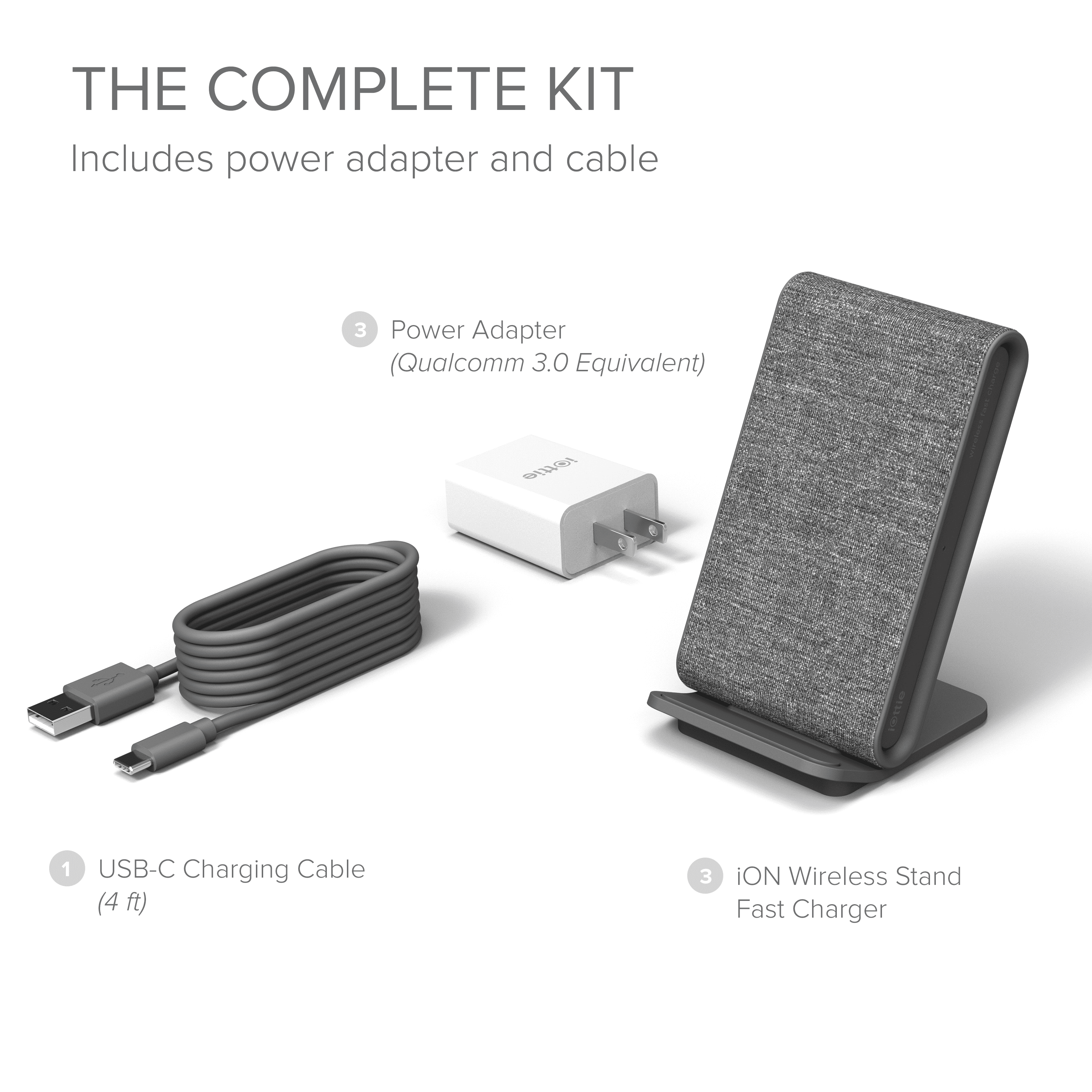 iOttie iON Wireless Fast Charging Stand Charger Qi-Certified 7.5W for iPhone XS Max R 8 Plus 10W for Samsung S9 Note 9 (Includes USB C Cable & AC Adapter) Dual Charge Feature - Ash