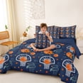 thumbnail image 3 of Castle Fairy Basketball Print Queen Bedding 7pcs, Sport Stars Print Bedding Comforter Set Queen, Blue Orange,Navy Blue Reversible, 3 of 7
