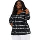 thumbnail image 4 of Women's Plus Size T-shirt Tye Dye Side Slit 3/4 Sleeve Stripe Top Black 4X, 4 of 7