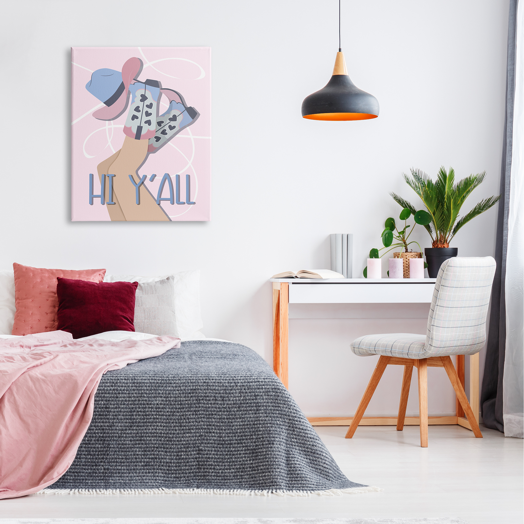Stupell Industries Hi Y'all Pastel Cowgirl Abstract Painting Gallery Wrapped Canvas Art Print Wall Art, 30 x 40