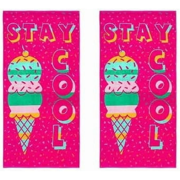 Loft OEKO TEX Youth Beach Towel 2Pk Stay Cool 30 in x 60 in 100% Cotton Ice Cream Cone Design