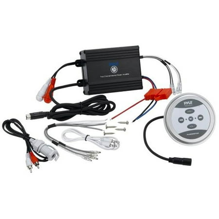 Pyle Compact BT Marine Amplifier Kit - Waterproof Rated 2-Channel Audio Amp | Wireless Music Streaming | AUX/RCA/MP3 Input | Speaker Wiring | 600 Watt