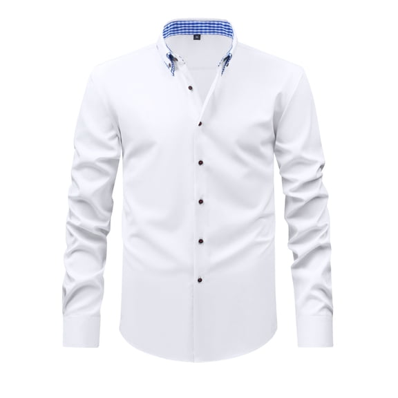 Mens Long Sleeve Shirt Solid Color Two Collar Shirt Stretch Business Casual Stand Collar Shirt Top White XL