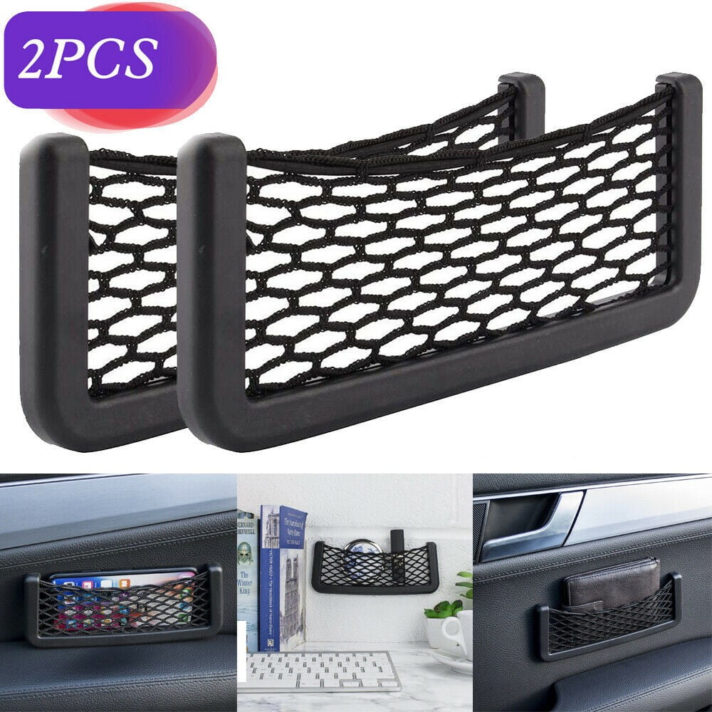 2Pcs Car Auto String Mesh Net Bag Storage Pouch For Cell Phone Gadget Holders 