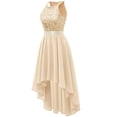 thumbnail image 3 of Vestido Dressystar con lentejuelas, halter, cóctel, baile de graduación, Hi-Lo, champán, 3 of 5