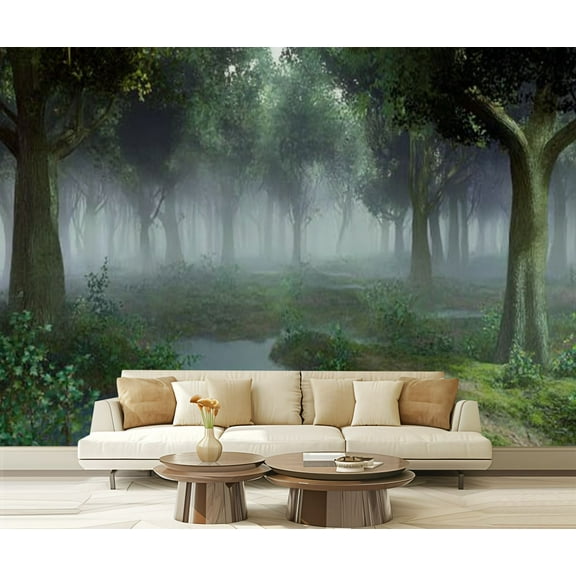 Peel and Stick Wallpaper Waterproof foggy fantasy forest ponds landscape Wall Mural Decor Self Adhesive and Removable 69in x 98in