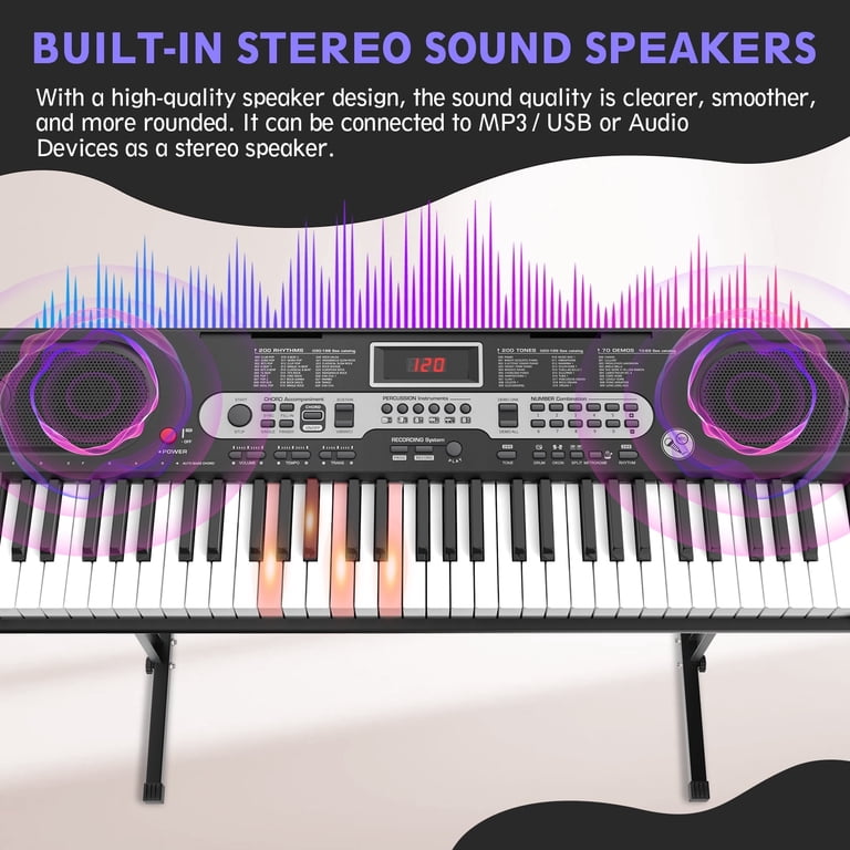 Furnibear 61 Key Piano Keyboard with Lighted Keys Stand Bench