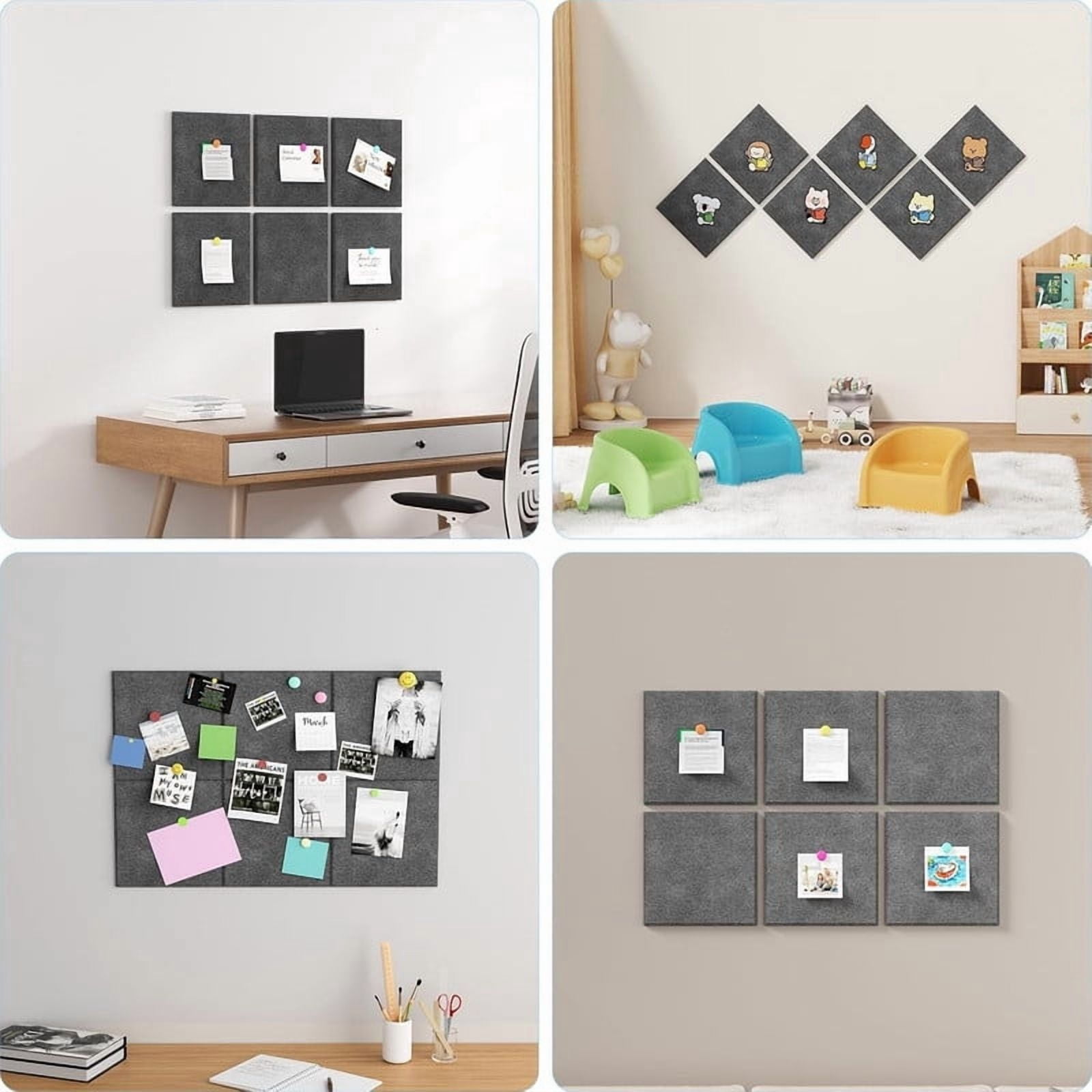 Easy4Home Large Cork Board for Wall 36"x24" Self Adhesive Bulletin Pin Board, 6 Pack Felt Wall Tiles, Gray