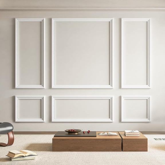 Pre-Cut Wall Molding Set with 3 Top and 3 Bottom Panels for Wainscoting White Style 2
