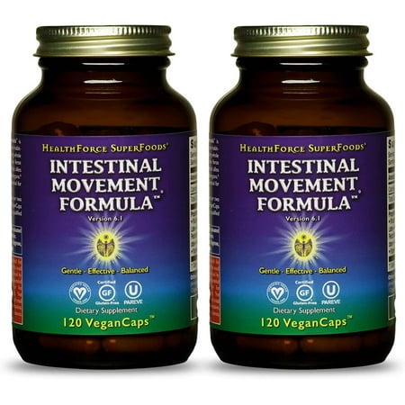 HealthForce SuperFoods Intestinal Movement Formula - Natural Laxative Supports Bowel Regularity - All-Natural Digestion Supplement to Support Constipation - Gluten-Free & Vegan - 120 Caps (Pack of 2)