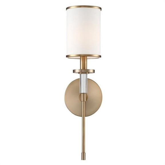 Steel 1 Light Wall Sconce in Traditional Style with White Silk Shade-18.5 inches H X 5 inches W-Vibrant Gold Finish Bailey Street Home 49-Bel-3131881