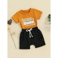 thumbnail image 3 of Bslissey Toddler Baby Boys Summer Outfits Short Sleeve Letter Print T-shirt Tops + Elastic Waist Shorts 2Pcs Infant Short Pants Sets for Casual Daily 0-3 Years, 3 of 9