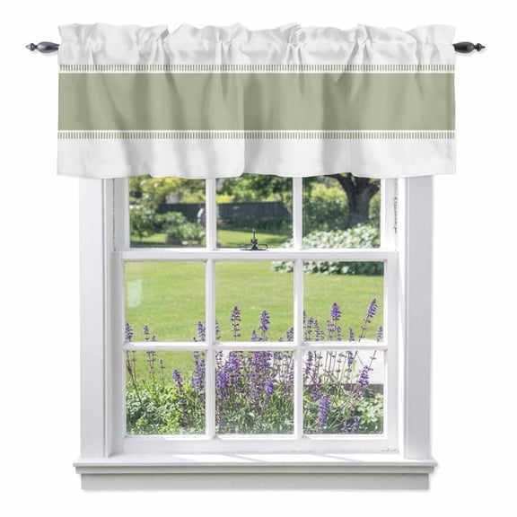 Sage Green Valance Curtains, Stripe Rod Pocket Short Window Curtain for Kitchen Bathroom Bedroom, 42"x12"