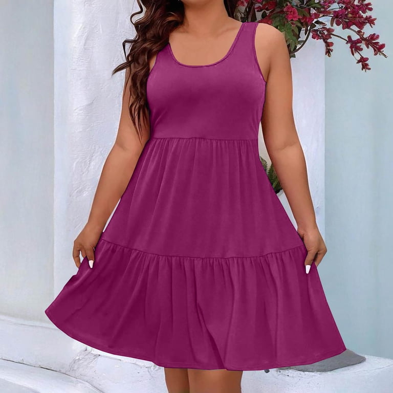 YWJOUDA Summer Dresses for Womens 2026 Plus Size Fashion Casual Round-Neck Sleeveless Solid Color Dress, Women's, Size: 2XL, Red YWJOUDA Summer Dresses for Womens 2026 Plus Size Fashion Casual Round-Neck Sleeveless Solid Color Dress, Women's, Size: 2XL, Red