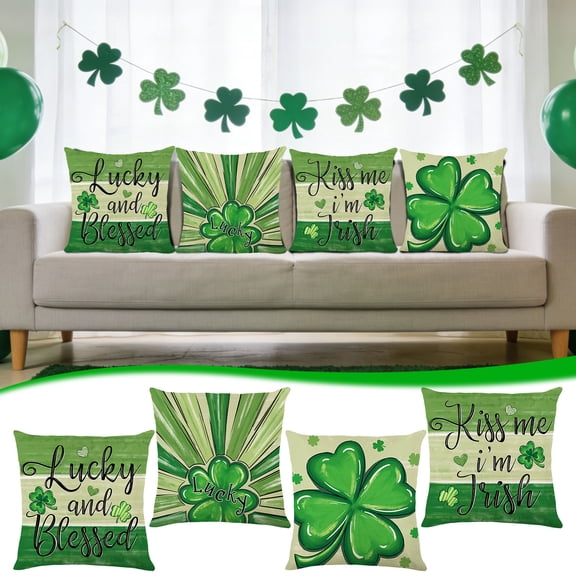 St Patricks Day Decor-Throw Pillow Covers, Sofa Pillow Seat Cushion with Green Hat Irish for Large Couch Sofa Home Indoor Outdoor Holiday Decorations