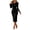 Black, variant on Lnmiateer Solid Long Sleeve Floral Accent Shoulder Side Ruched Fitted Pencil Dress Ladies Stretch Fabric Autumn Winter Wedding Guest Dinner Banquet Outfit