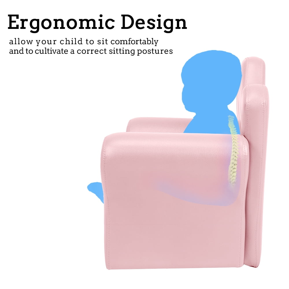 Private Jungle Children Upholstered Sofa PVC Leather Princess Sofa with Diamond Decoration，Mini Sofa for Boys and Girls，Pink