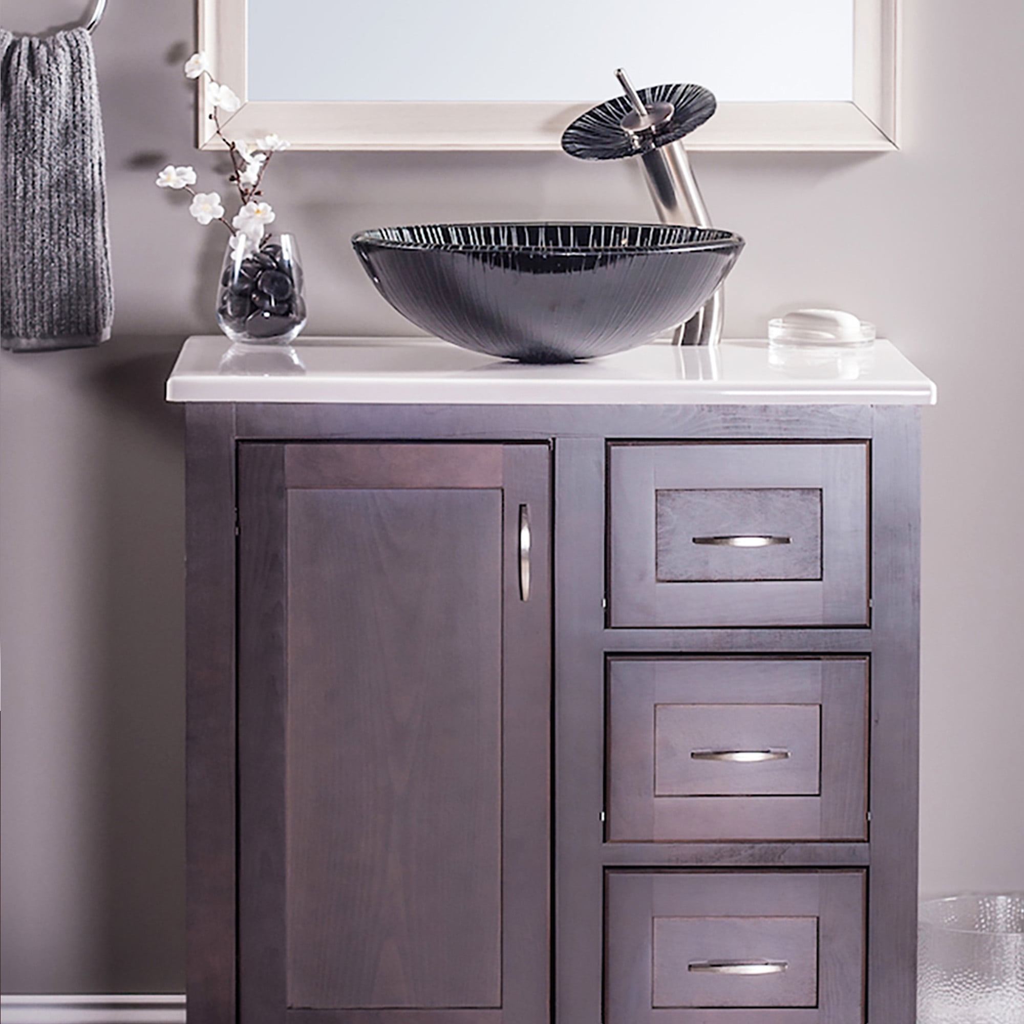 Miseno MNO-530-PC Circular 16-1/2" Glass Bathroom Sink; Polished Chrome Drain