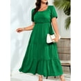thumbnail image 5 of Women'S Square Neck Tiered Swing Maxi Dress Loose Fit Casual Smocked Back Sleeveless Beach Sun Dresses Green XL, 5 of 7