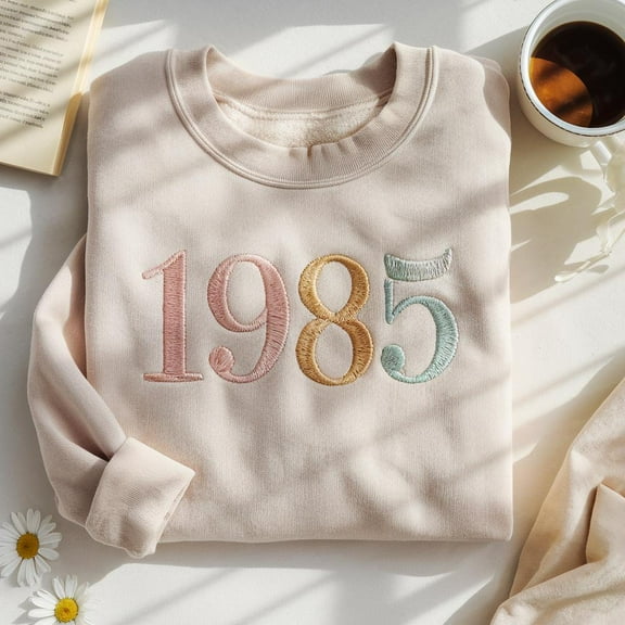 Custom Birth Year Embroidered Sweatshirt, Personalized Birthday Gift, Unisex Crewneck Sweatshirt, 40th Turning 40 Forty Years Old