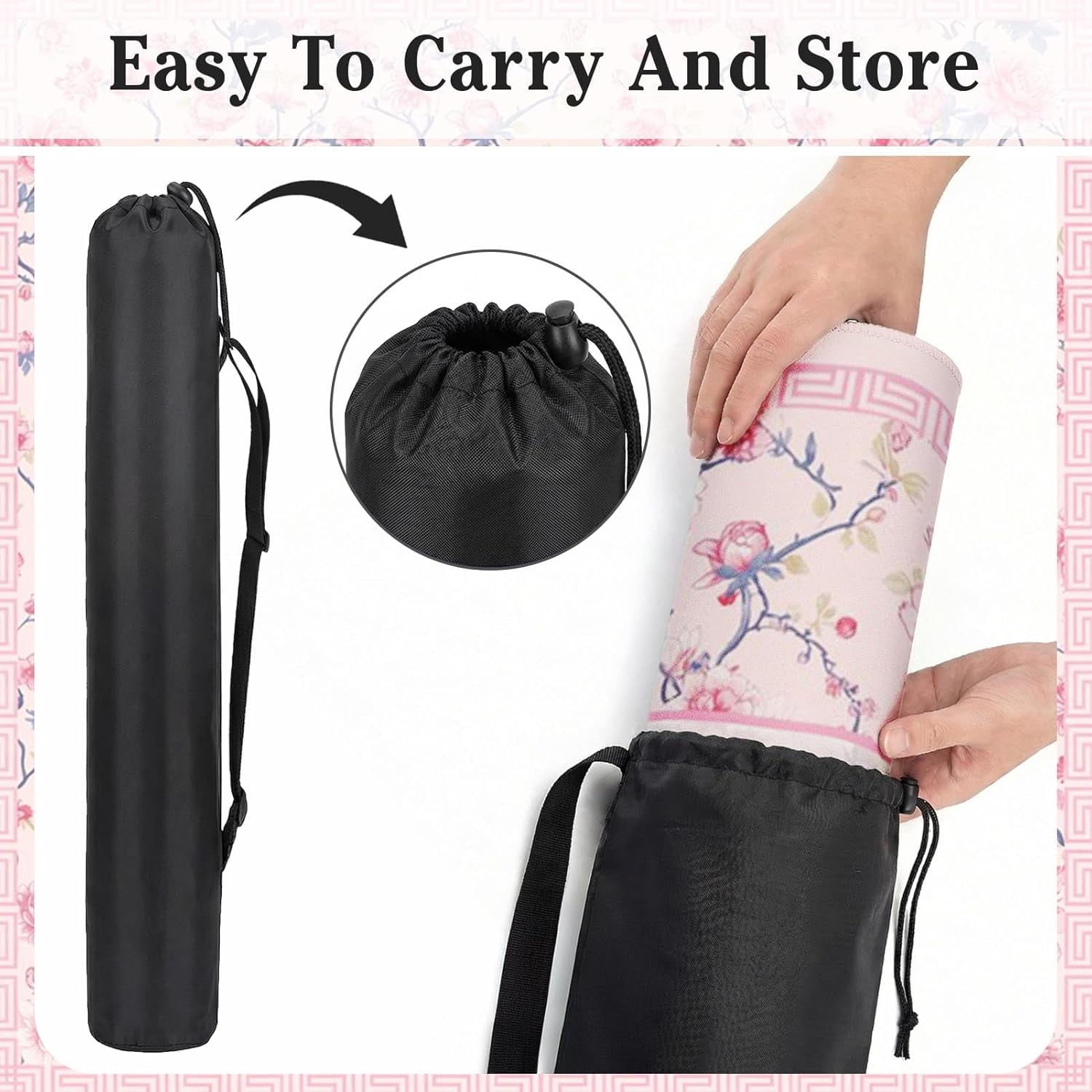 Mahjong Mat with Black Carrying Bag Pink Floral Spring Non-Slip Noise Reduction Gaming Mat 31.5" x 31.5" Rubber Multi Purpose Game Table Cover for Mahjong Card Dominoes Board Tile Games