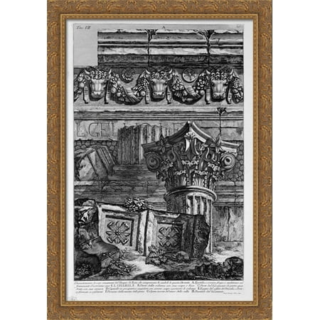 Dimostazione various ornaments of the Temple of Vesta 28x40 Large Gold Ornate Wood Framed Canvas Art by Giovanni Battista Piranesi