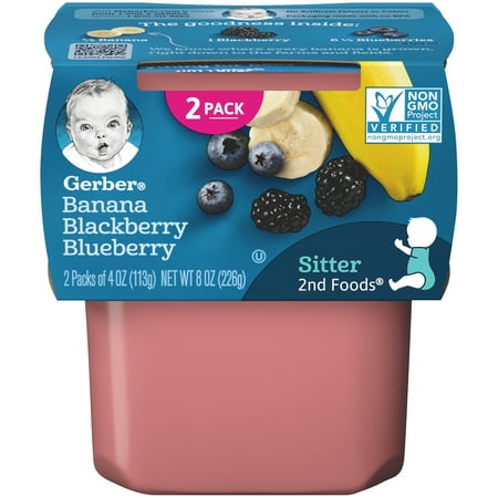 Gerber 2nd Foods Banana Blackberry Blueberry Baby Food, 4 oz. Tubs, 2 Count (Pack of