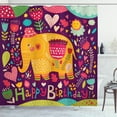 thumbnail image 1 of Elephant Shower Curtain, Birthday Celebration Pattern with Colorful Hearts Leaves and Flowers Doodle Animal, Fabric Bathroom Set with Hooks, 69W X 84L Inches Extra Long, Multicolor, by Ambesonne, 1 of 3