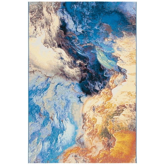 SAFAVIEH Barbados Creighton Abstract Indoor/Outdoor Area Rug, Blue/Rust Gold, 8' x 10'5"
