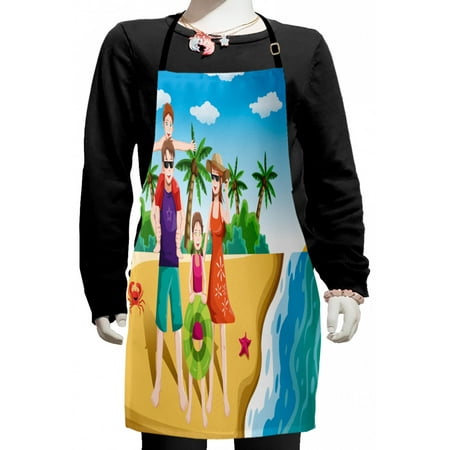 

Travel Kids Apron Pattern of a Happy Family Chilling and Smiling Happily on the Beach by the Sea Boys Girls Apron Bib with Adjustable Ties for Cooking Baking Painting Multicolor by Ambesonne
