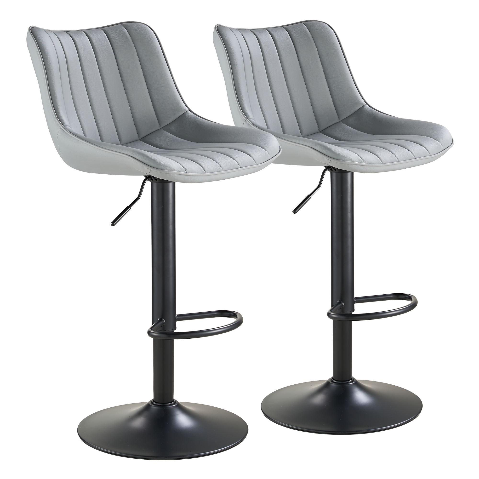 SAETSFEG Bar Stools Set of 2, Adjustable Swivel Counter Height Bar Stool with Footrest, Modern PU Leather Bar Chairs for Kitchen Island, Dining Room, Lightgrey