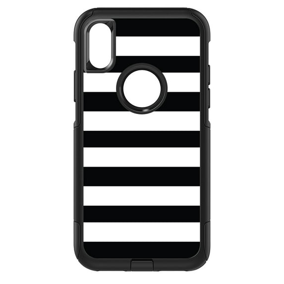 DistinctInk Custom SKIN / DECAL compatible with OtterBox Commuter for iPhone XS MAX (6.5" Screen) - Black & White Bold Horizontal Stripes