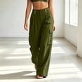 thumbnail image 4 of Gamivast Cargo Pants for Women Linen Wide Leg Lightweight High Waisted Drawstring Pull-on Utility Pants with Pockets Full Length Loose Travel Pants Casual Outdoor Wear Outfits Army Green S, 4 of 8