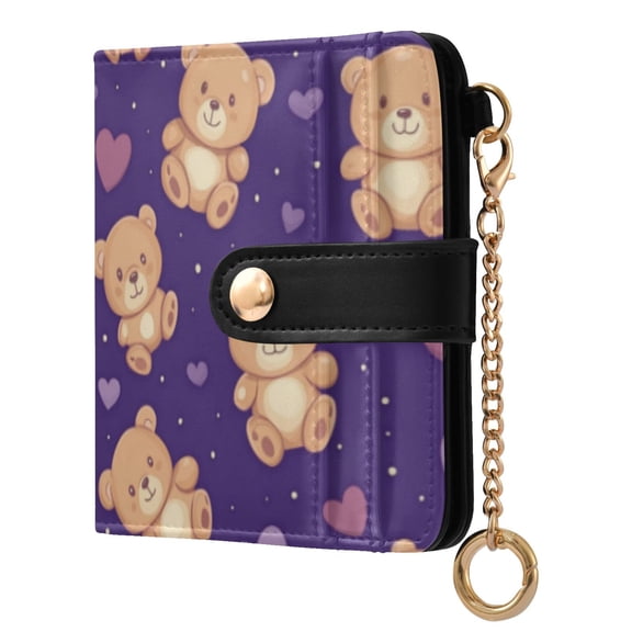 Qxltty Cute Teddy Bear and Heart Pattern Ladies Wallet Rfid Slim Thin Compact Credit Card Women Wallet Zipper Coin Pocket and ID Window for Female Gifts