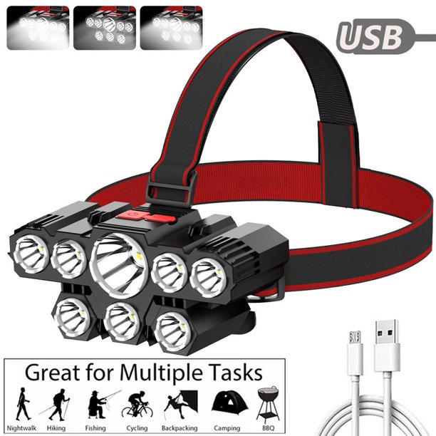 8LED Faro 1200mAh Recargable Al aire libre Senderismo Camping Correr Lámpara de trabajo