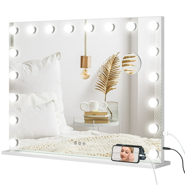 HOMCOM Miroir de Maquillage Hollywood, Miroir de Maquillage Éclairé avec Port USB