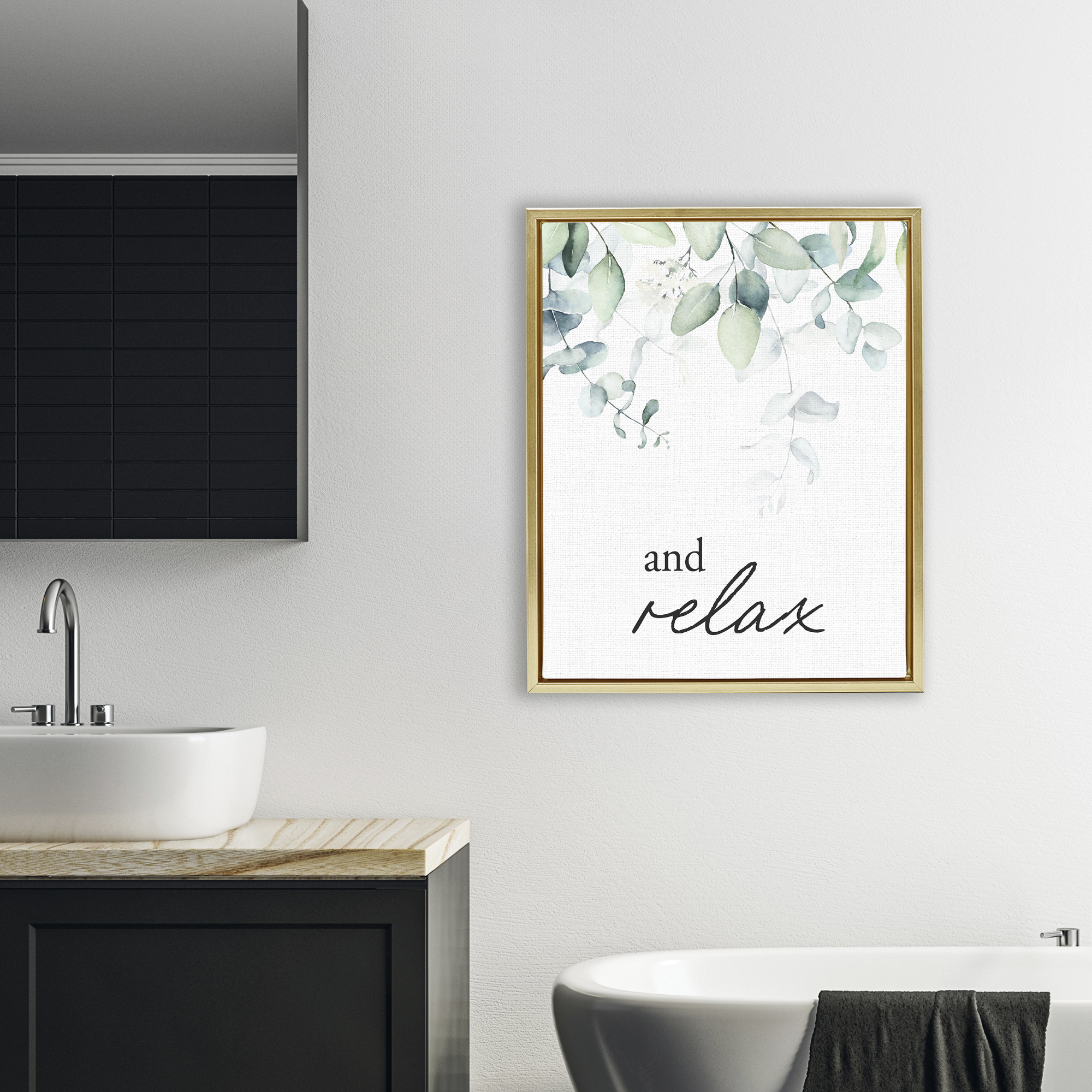 And Relax Minimal Herbs Gold Framed Floater Canvas Wall Art, design by Lettered and Lined