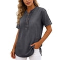 thumbnail image 6 of Denim Shirt Women Trendy Button Down V Neck Jean Tops 3/4 Sleeves Lightweight Soft Shirts Smart Casual Blouses Cowboy Western Tops Office Work Irregular Hem Tunic Tops, 6 of 6