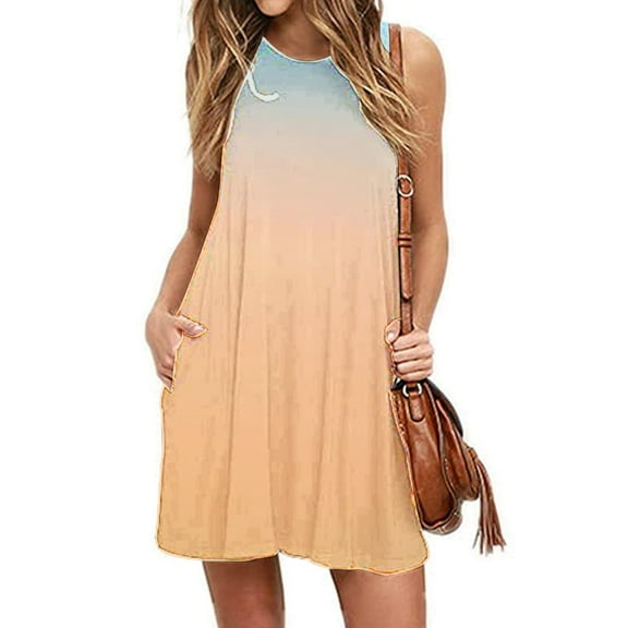 Summer Dresses For Women 2025 Sevevn Women Fashion Summer Casual Sleeveless Round-Neck Printing Dress Loose Dress Flowy Dresses For Women