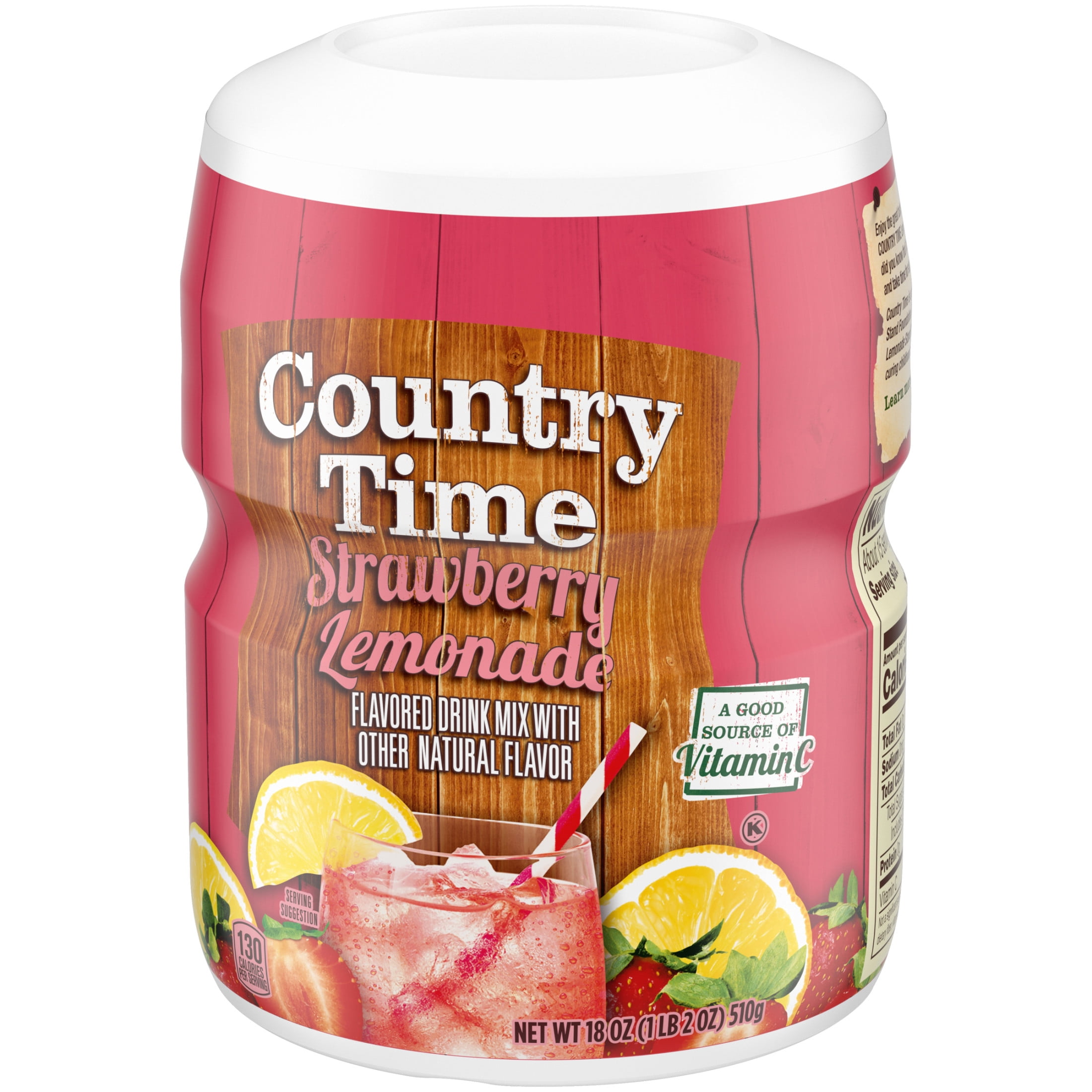 Country Time Strawberry Lemonade Powdered Drink Mix, 1 Canister, for Shareable Refreshment, Naturally Flavored with Other Natural Flavor, No Artificial Sweeteners or Flavors, 18 oz