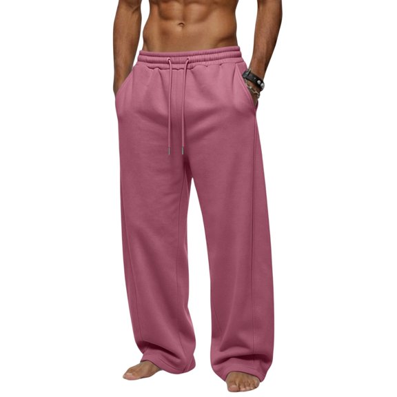 Hsovts Mens Open Cuff Wide Leg Sweatpants, Elastic Drawstring Waist Loose Fit Trousers with Side Pockets Casual Outdoor Wear Red 3xL