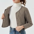 thumbnail image 2 of SELONE Cropped Puffer Jacket Women Winter Coat Button Long Sleeve Crewneck Tops with Pockets Warm Outerwear Brown L, 2 of 4