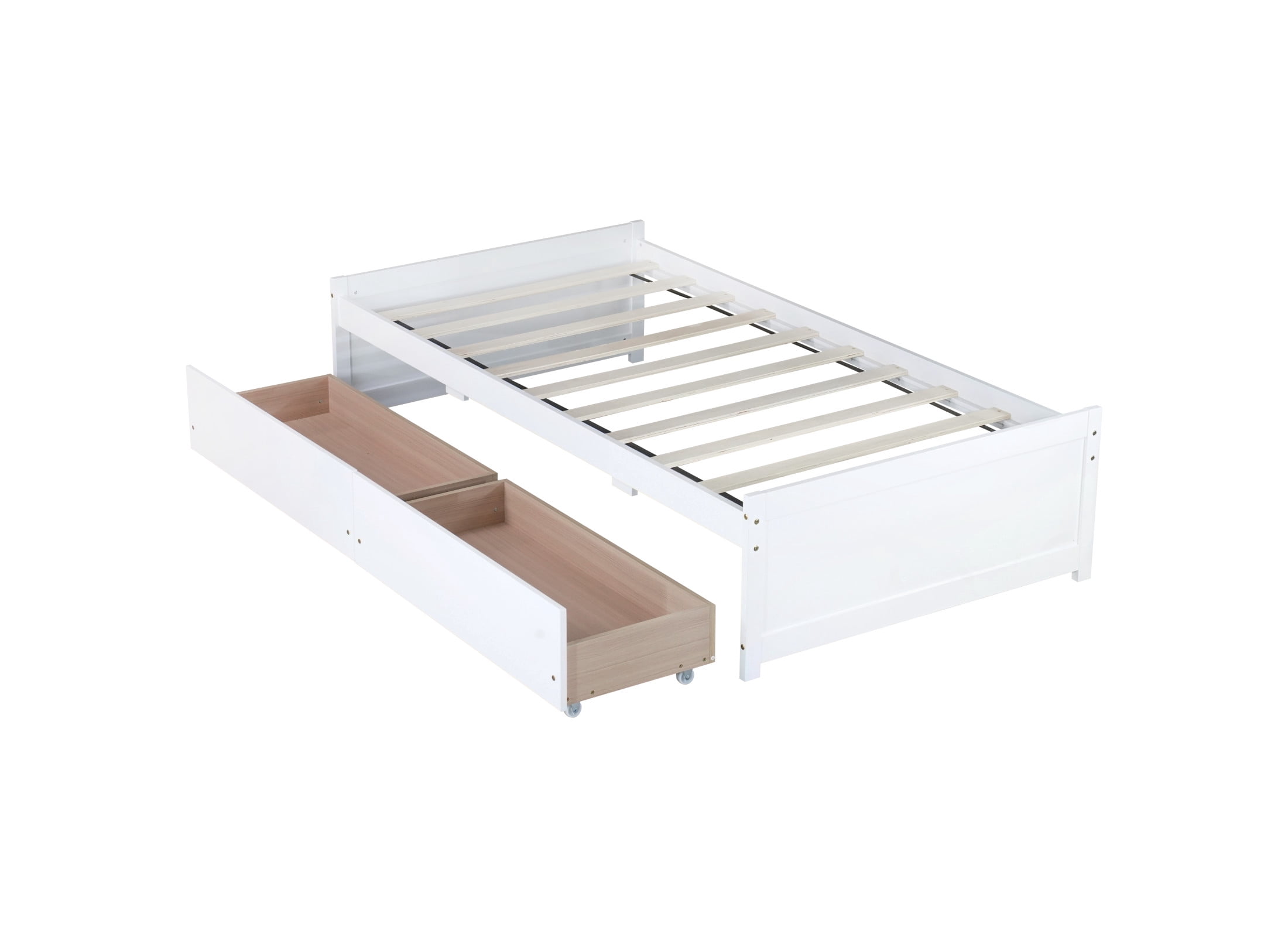Noble House Opal Twin Bed with Integrated Storage Drawers, Solid Rubber Wood Platform Bed Frame, White