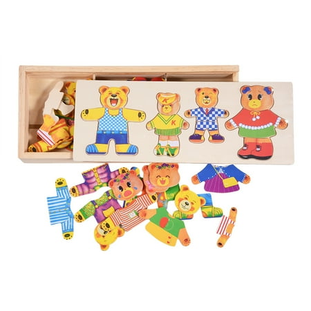 Mellow Bear - Yosoo Creative Kids Baby Colorful Wooden Cartoon Bear Dress Changing Clothes Puzzle Educational Toy, Kids Children Toy, Kids Wooden Toy