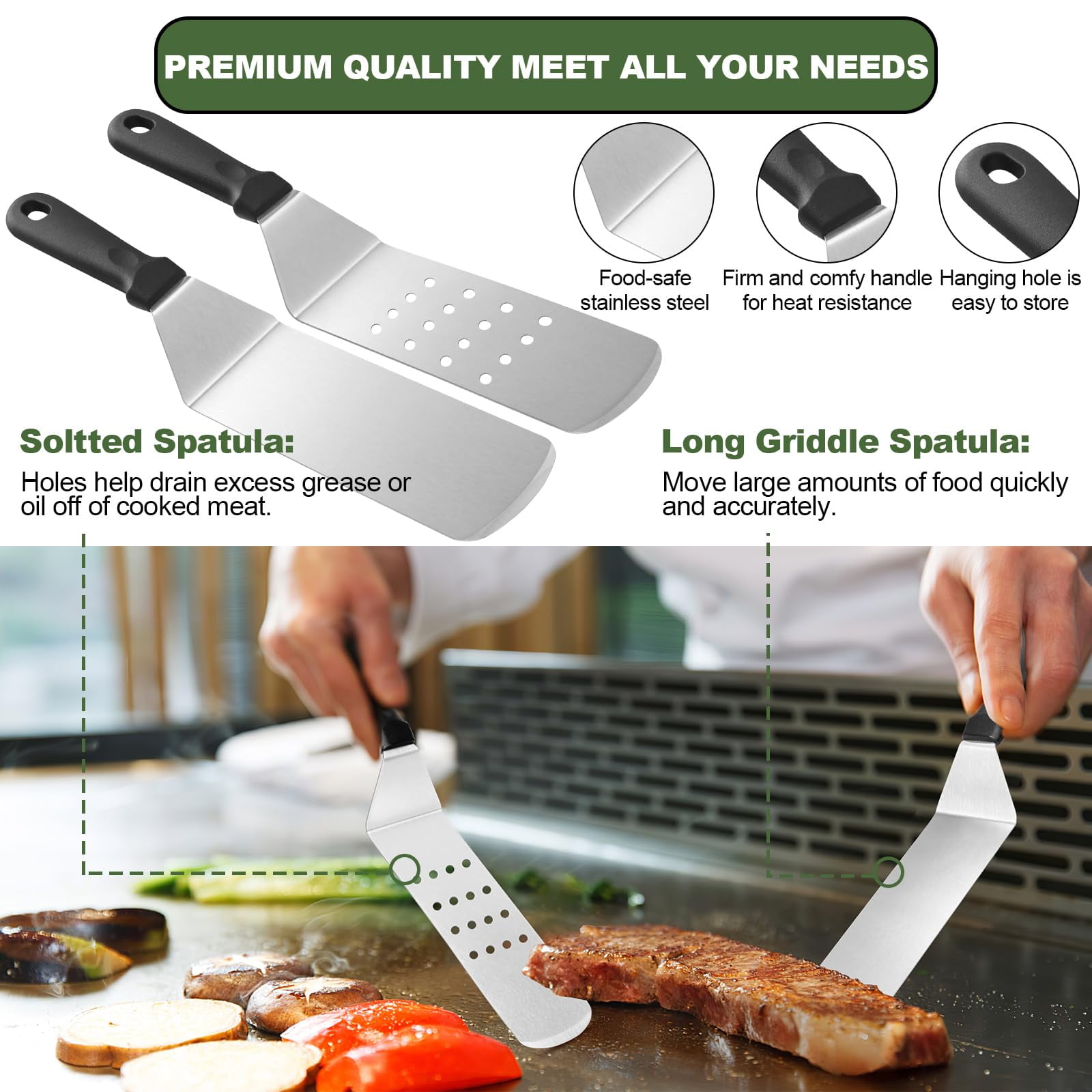 Mibote Stainless Steel Griddle Accessories Kit with Spatula, Scraper, Basting Cover & Grill Tools