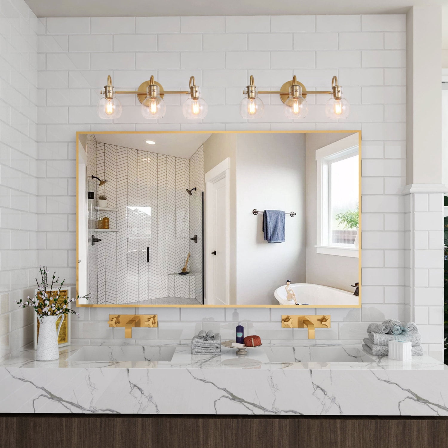 LNC Wall Light Gold 3-Light Modern Bathroom Vanity Fixture with Clear Glass