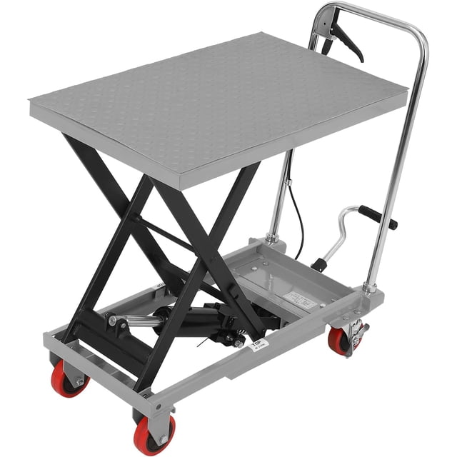 Hydraulic Lift Table Cart 500 lbs Capacity 28.5 In Scissor Lift Platform with PU Wheels and Non-Slip Pad Manual Work Table for Material Handling Grey